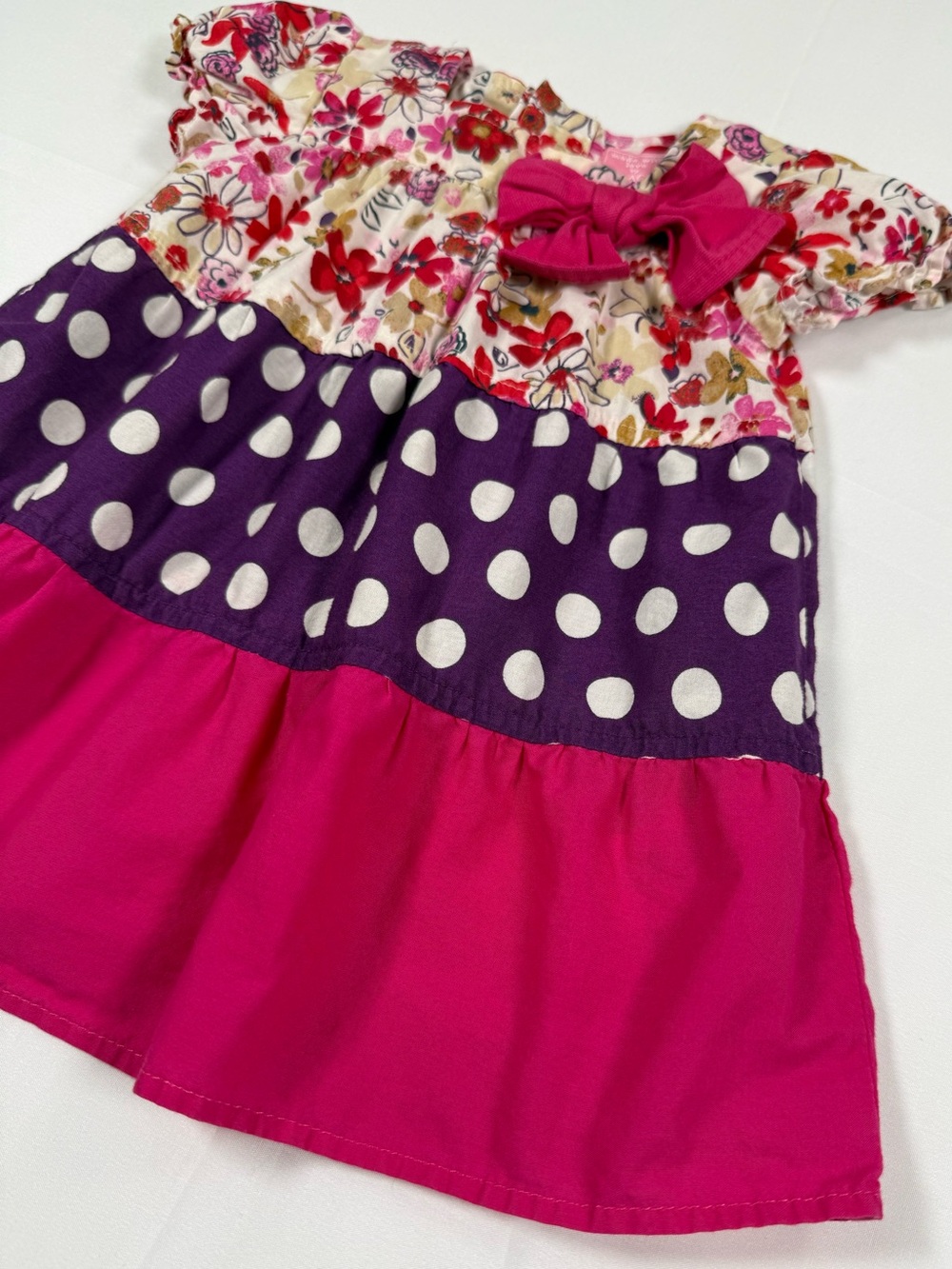 PLACE Girls Floral Polka‎ Dot Bow Dress 0-3m Cottagecore Boutique Retro Coquette - Picture 7 of 11